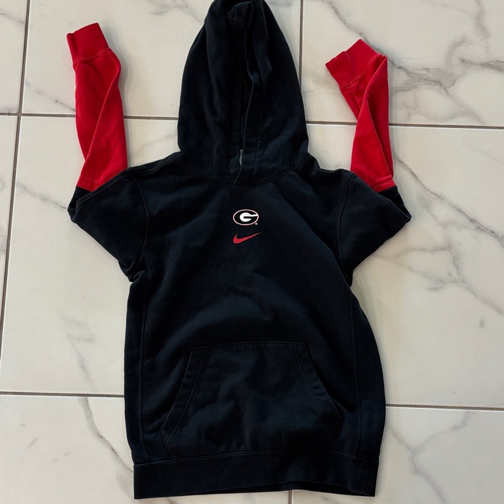 Nike Kids University of Georgia Black Hoodie with Red Sleeves
